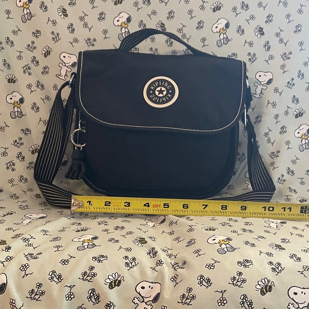 Kipling Small Black Saddle Bag with White Details